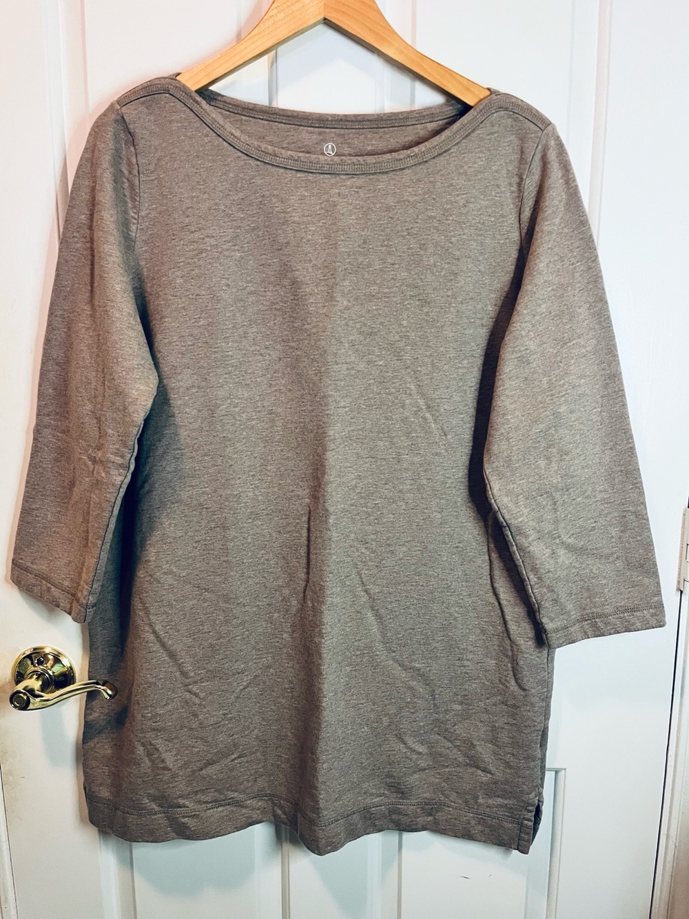 Lands End Women’s Taupe Boatneck 3/4 Sleeve 100% French Terry Cotton Tunic Top
